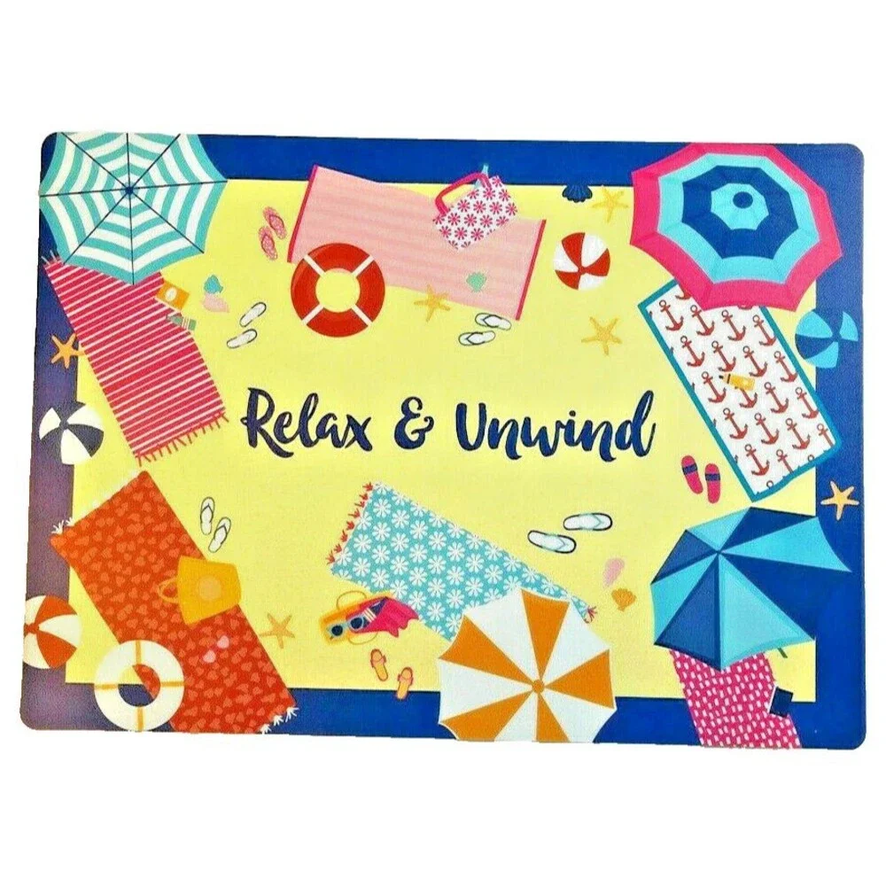 Beach Umbrellas Flip Flop Vinyl Foam Back Placemats Set of 4 Relax Unwind Summer